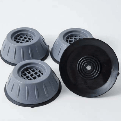 "Wit-grijze absorberende wasmachine pads, dempen geluid en trillingen, beschermen vloer, set van vier, eenvoudig te plaatsen.