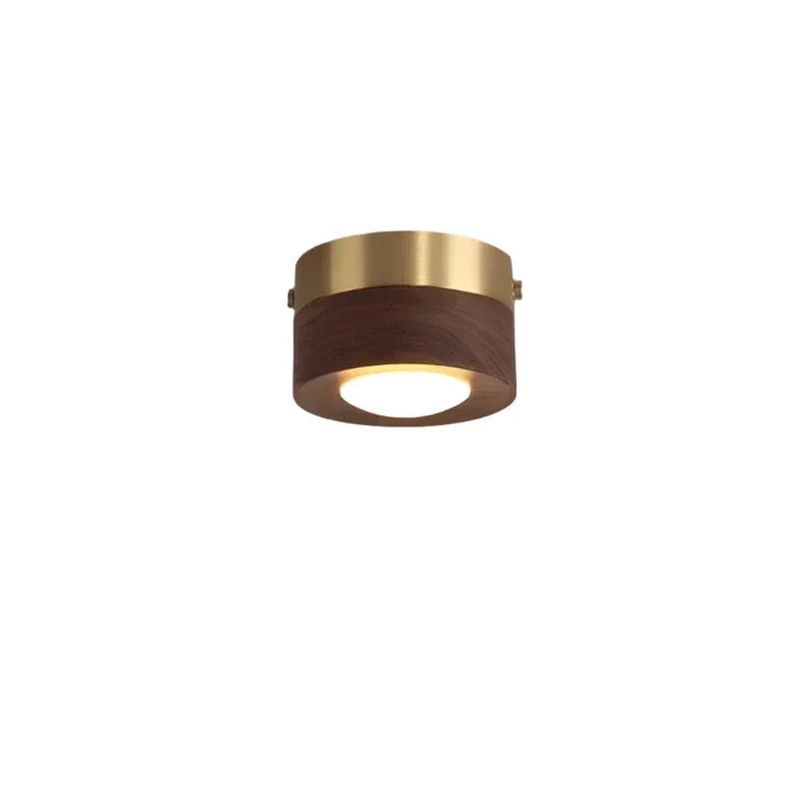 Walnoot houten plafondlamp met dimbare LED schijnwerper; perfect voor een warme, eigentijdse sfeer.