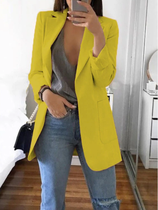 Elegante dames slim-fit blazer, perfect voor zakelijke en casual looks. Trendy effen damesvest met lange mouwen.