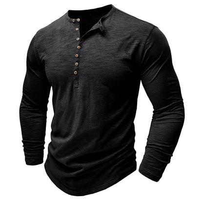 Zacht katoenen heren Henley shirt, lange mouw, casual look, ultrazachte stof, stijlvolle zeven knopen, flatterende pasvorm.