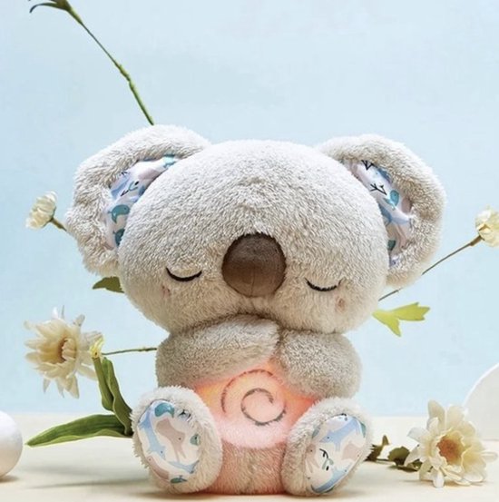 Rustgevende pluche knuffel met ademende beweging en kalmerend licht; ideale slaaphulp voor baby's en kinderen.