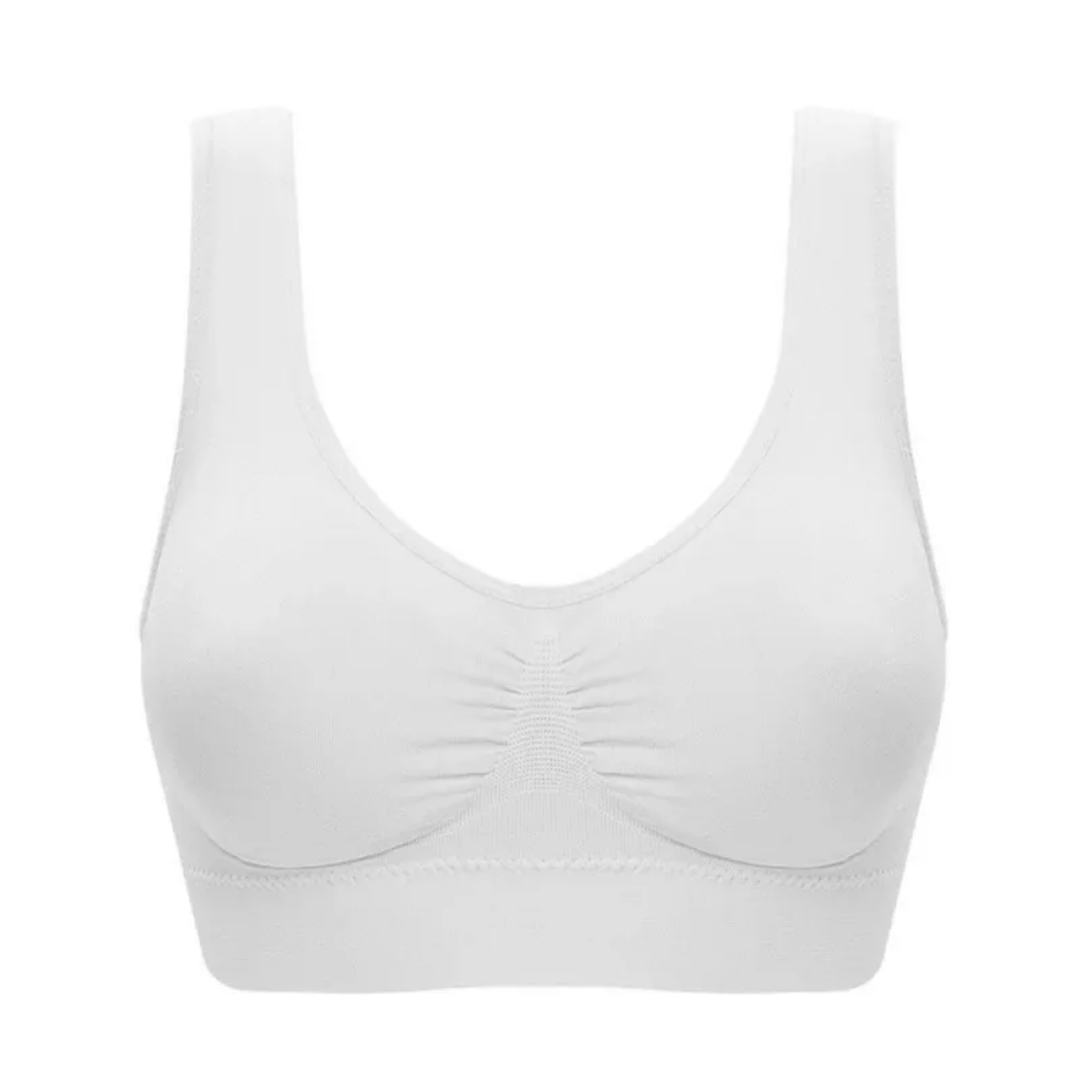 Witte stretch comfort bh voor dames; zonder beugel, ademend en huidvriendelijk. Voor de beste dagelijkse pasvorm.