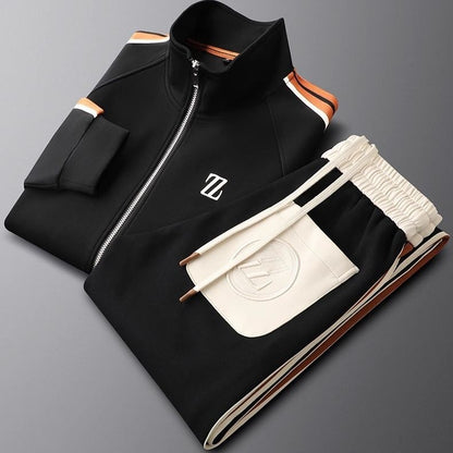 "Zephyr premium tracksuit met sportieve strepen, zachte lycra stof, elastische pasvorm, perfecte voor sport en vrije tijd."