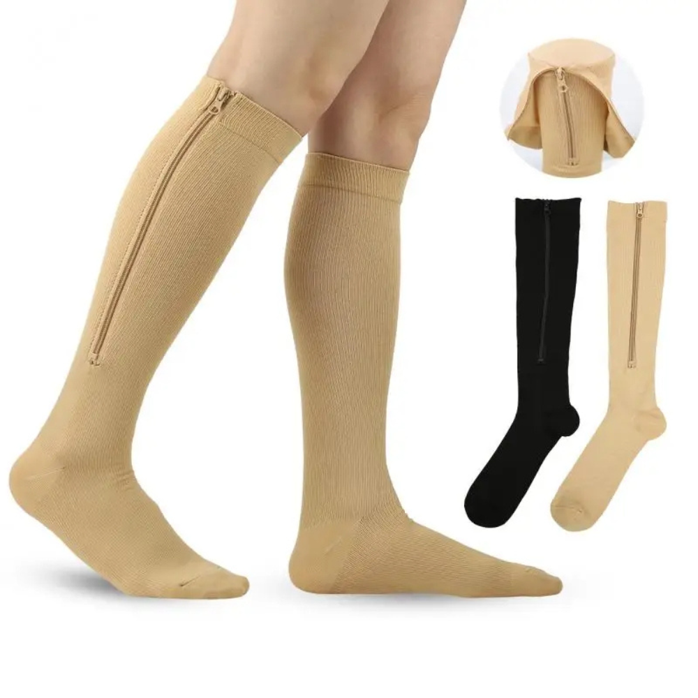 Zwarte unisex ritskousen bieden effectieve compressie voor gezonde bloedcirculatie en ondersteuning.