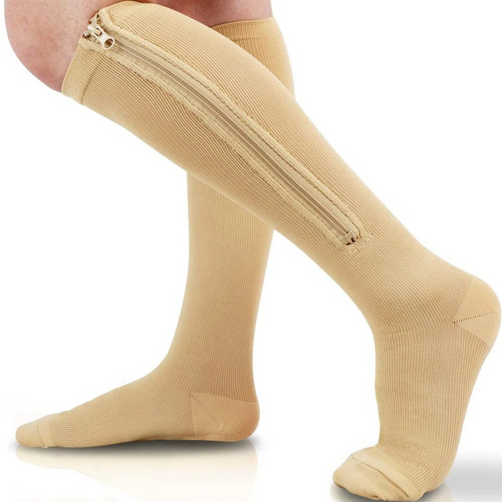 Praktische compressiekousen met rits voor comfortabel dragen. Ondersteunen bloedcirculatie bij mannen en vrouwen.