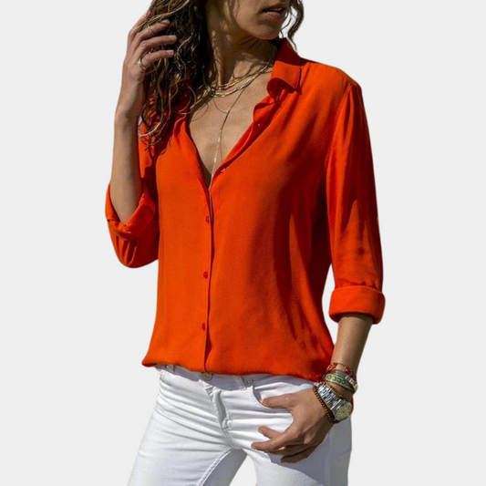 "Zomers gele damesblouse, comfortabel en elegant, gemaakt van ademend katoen, geschikt voor diverse gelegenheden."