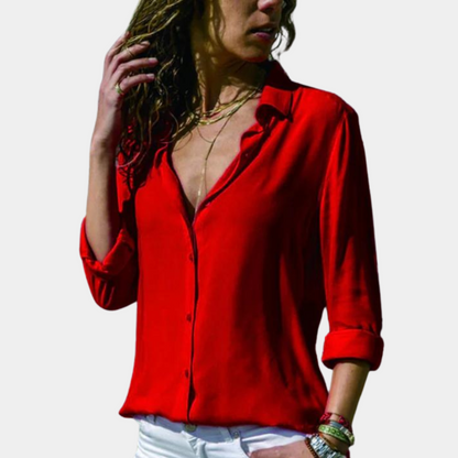 "Zomers gele damesblouse, comfortabel en elegant, gemaakt van ademend katoen, geschikt voor diverse gelegenheden."