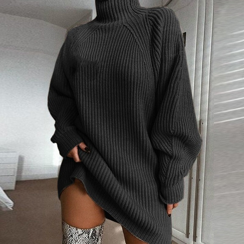 Warme oversized dames coltrui, lange wintertrui. Ideaal voor comfort en stijl in herfst en winter.