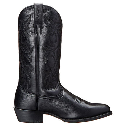 "Zwarte en bruine heren cowboylaarzen van rundleer met spitse neuzen en stijlvolle stiksels voor een klassieke western look."