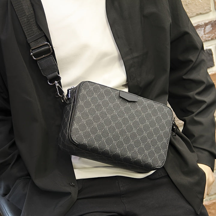 Stijlvolle heren crossbody tas in gecheckt zwart, perfect heren accessoire voor streetstyle en dagelijks gebruik.