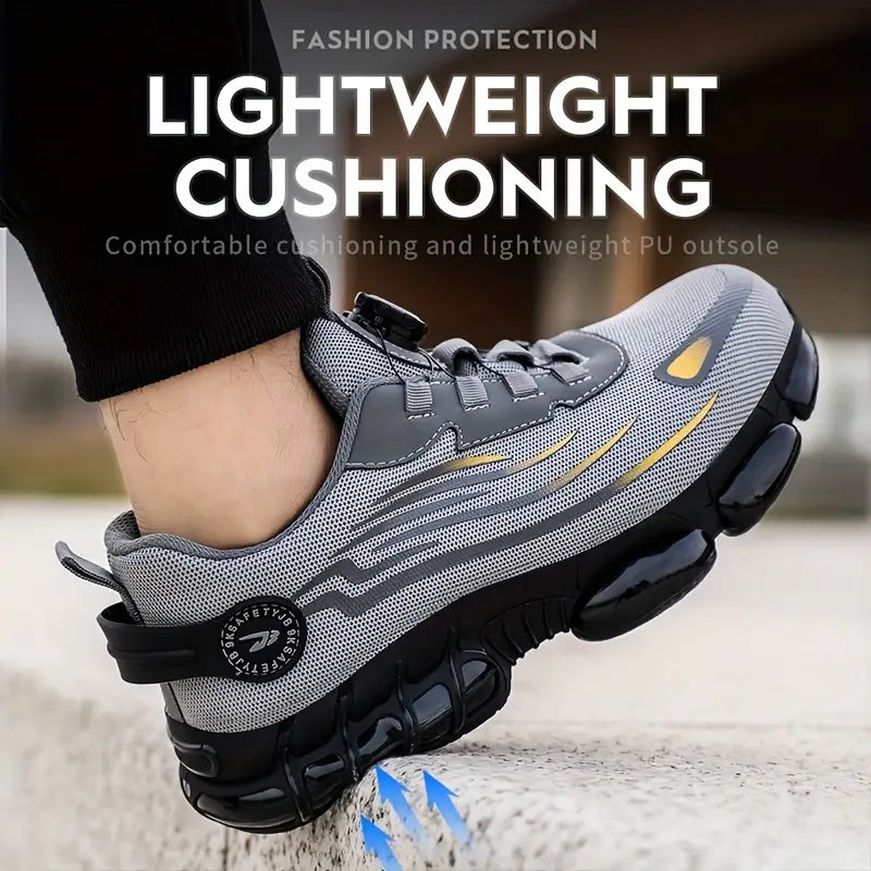 "Zwarte herenschoenen met stalen neus, antislipzool, ideaal voor outdoor; duurzaam en waterbestendig, stevige grip."