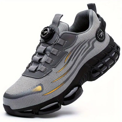 "Zwarte herenschoenen met stalen neus, antislipzool, ideaal voor outdoor; duurzaam en waterbestendig, stevige grip."