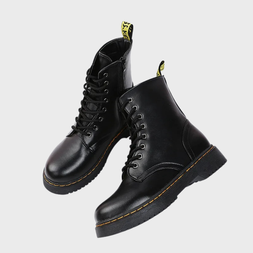 Zwarte leren dameslaars met veters, elegant design, klassiek en duurzaam, perfect voor dagelijks gebruik en speciale gelegenh