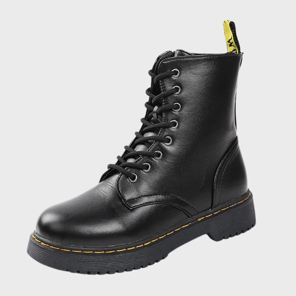 Zwarte leren dameslaars met veters, elegant design, klassiek en duurzaam, perfect voor dagelijks gebruik en speciale gelegenh
