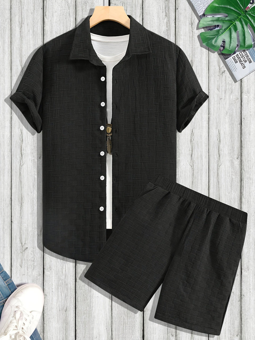 Heren 2-delige outfitset van ademend polyester. Comfortabele, casual zomerkleding voor de moderne man.