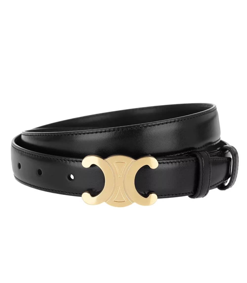 "Zwarte luxe leren riem met gouden gesp, veelzijdig voor casual en formele outfits, elegant en stijlvol accessoire."